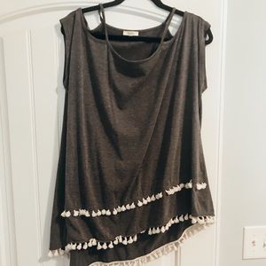 Medium Cold Shoulder Asymmetrical Pom Top
